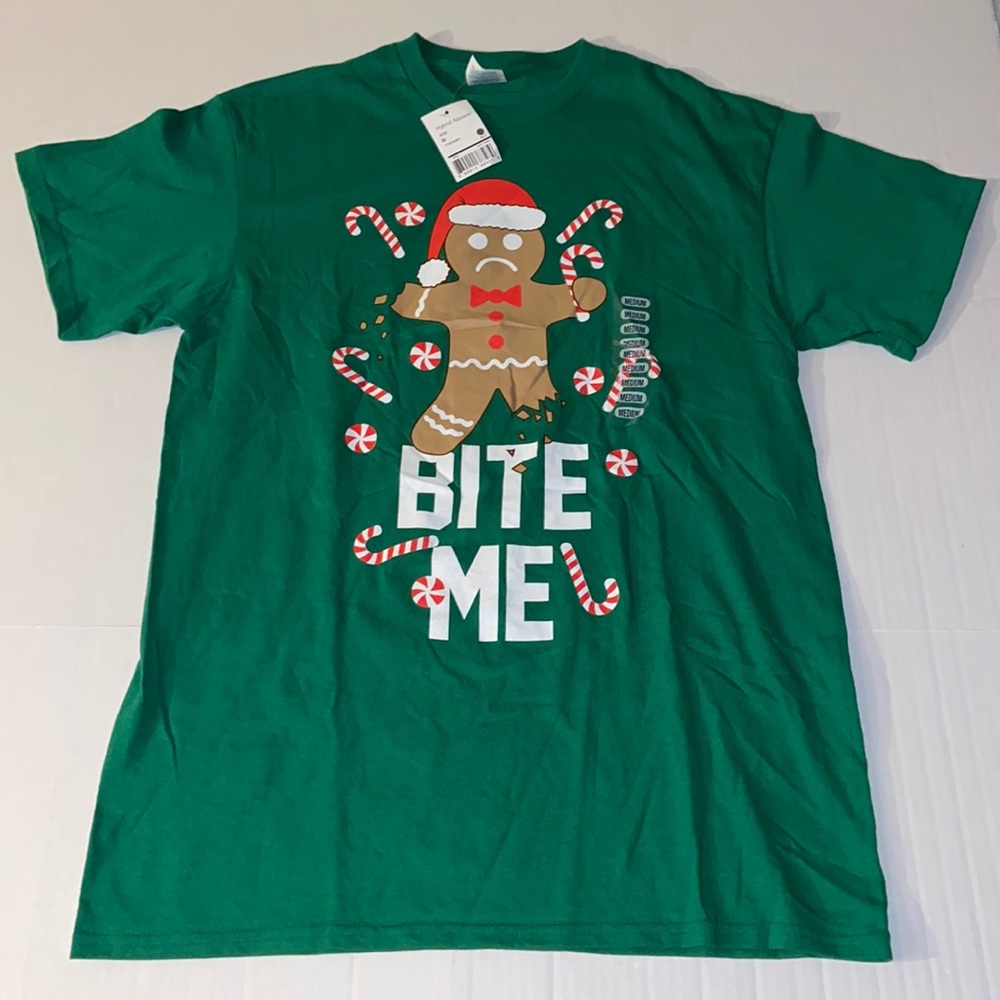 Delta Pro Weight Short Sleeve Adult Medium Gingerbread Man Christmas Tee Shirt